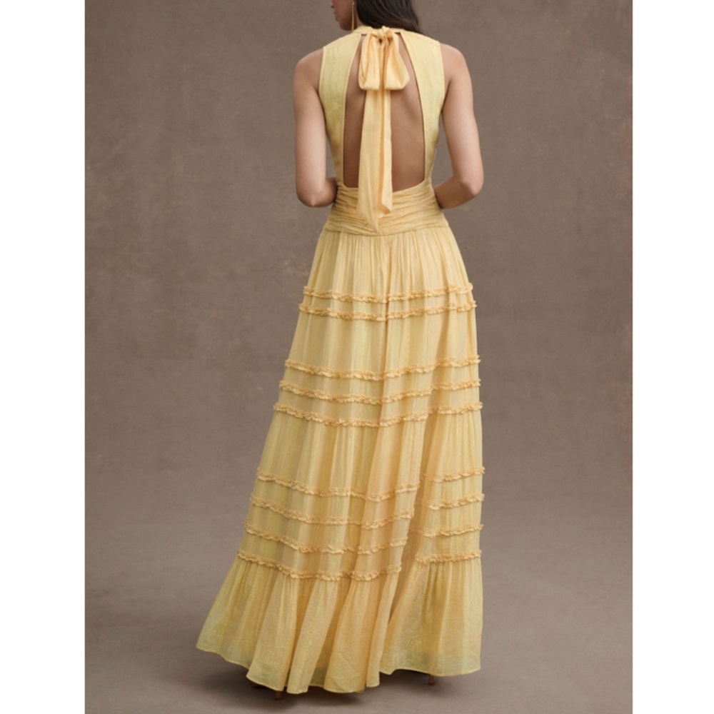 BHLDN Juniper Metallic Tiered Gown Light Yellow | Sz 6 - Picture 2 of 4